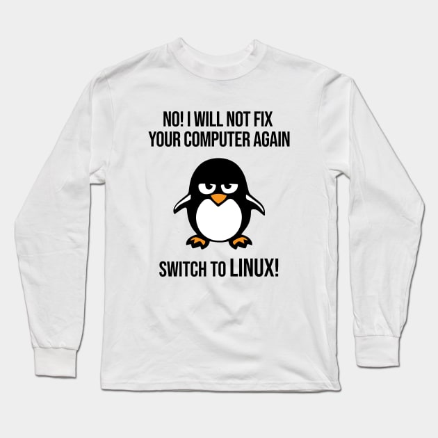 Switch to Linux Angry Tux Penguin Long Sleeve T-Shirt by alltheprints